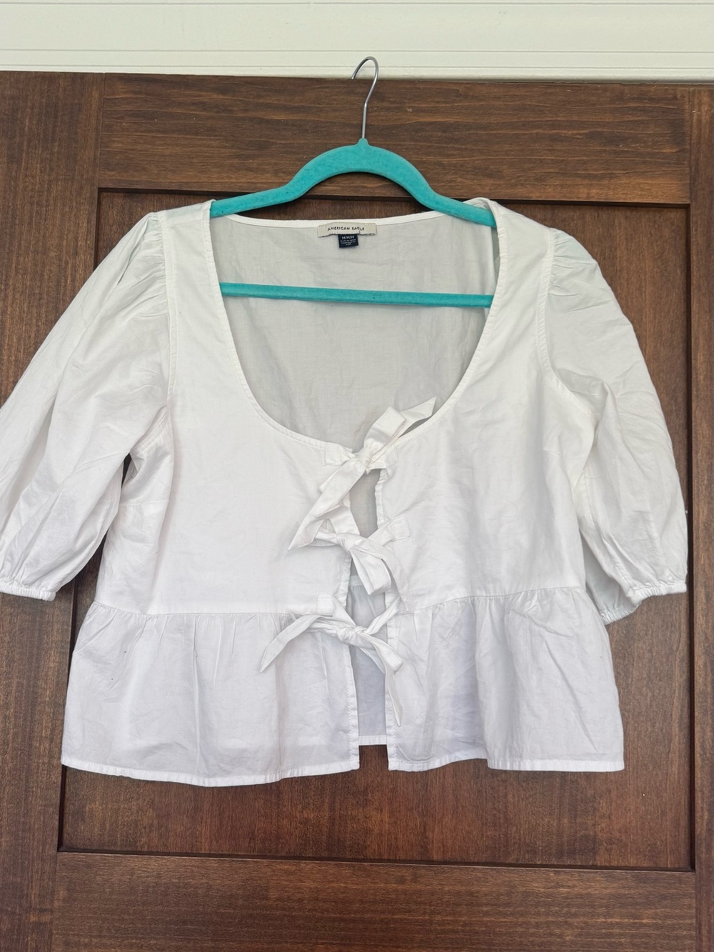 American Eagle Outfitters White Tie-Front Peplum Top